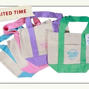 Trader Joe's Pastel Mini Tote Bags - Set of Four, Pink, Purple, Blue, Green